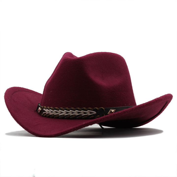 Wide Belt Woolen Western Couple Cowboy Hat - Wine - M (22"-22 7/8") - image 1