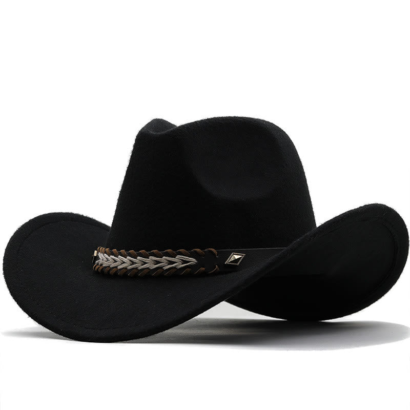 Wide Belt Woolen Western Couple Cowboy Hat - Black - M (22"-22 7/8") - image 3