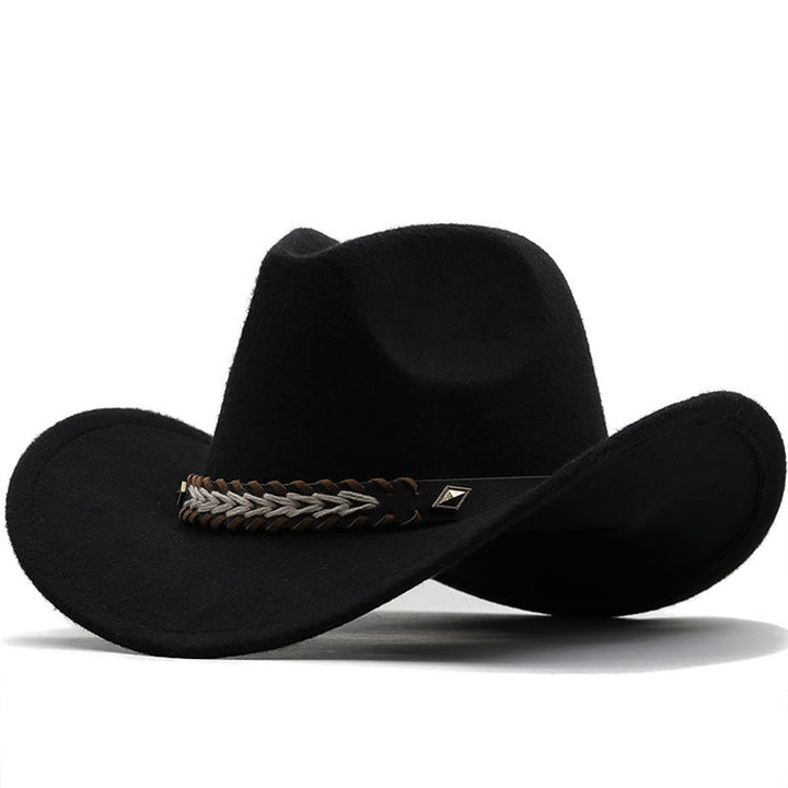 Wide Belt Woolen Western Couple Cowboy Hat - Black - M (22"-22 7/8") - image 3