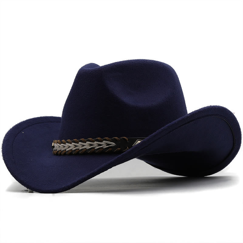 Wide Belt Woolen Western Couple Cowboy Hat - Navy Blue - M (22"-22 7/8") - image 6