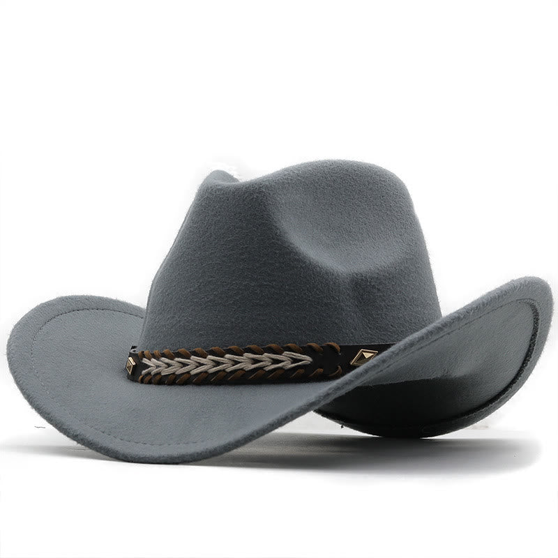 Wide Belt Woolen Western Couple Cowboy Hat - Grey - M (22"-22 7/8") - image 2