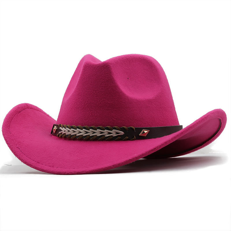 Wide Belt Woolen Western Couple Cowboy Hat - Rose - M (22"-22 7/8") - image 13