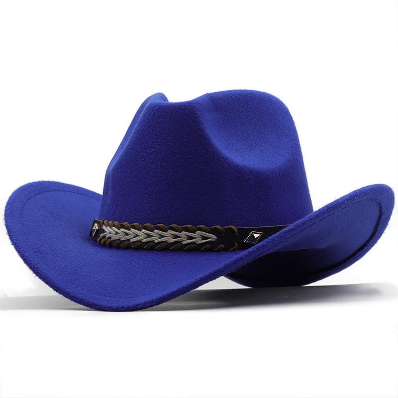 Wide Belt Woolen Western Couple Cowboy Hat - Royal Blue - M (22"-22 7/8") - image 10
