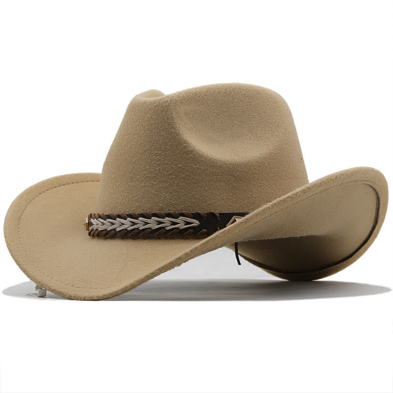 Wide Belt Woolen Western Couple Cowboy Hat - Camel - M (22"-22 7/8") - image 5