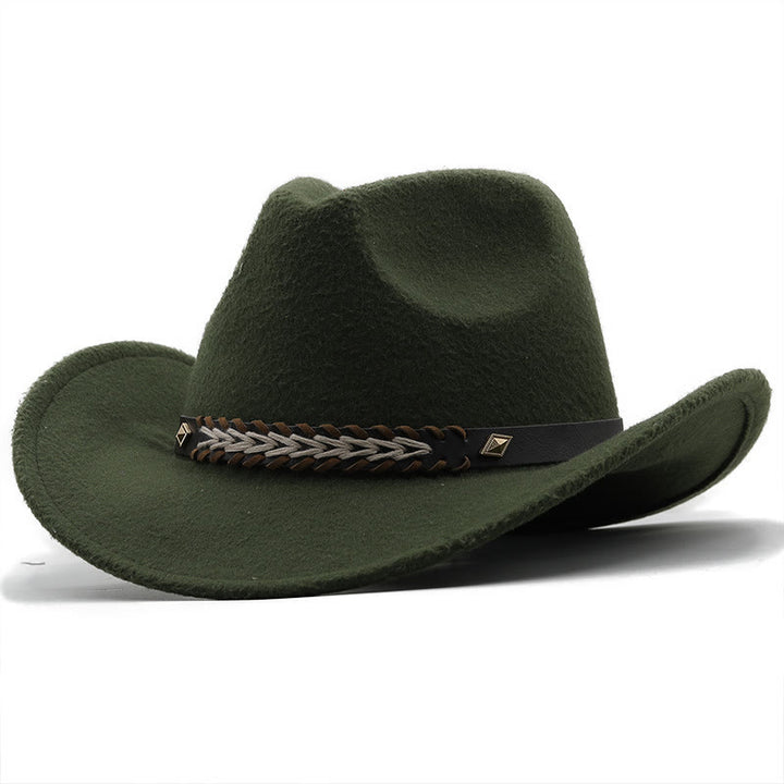 Wide Belt Woolen Western Couple Cowboy Hat - Army Green - M (22"-22 7/8") - image 12