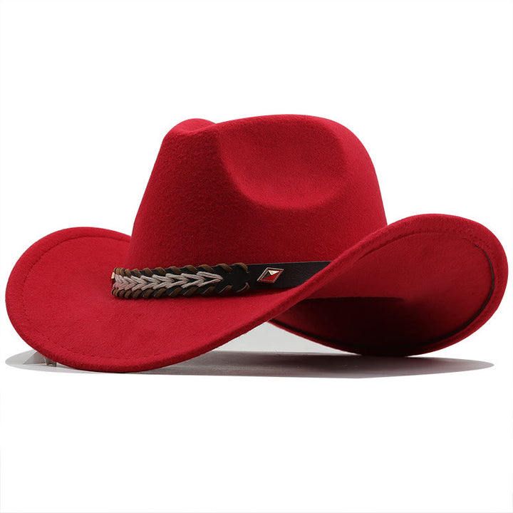 Wide Belt Woolen Western Couple Cowboy Hat - Red - M (22"-22 7/8") - image 7