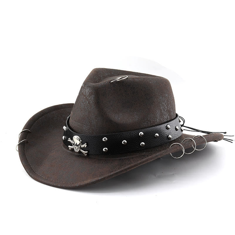 Party Skull Decor Unisex PU Leather Cowboy Hat - Coffee - M (22"-22 7/8") - image 6