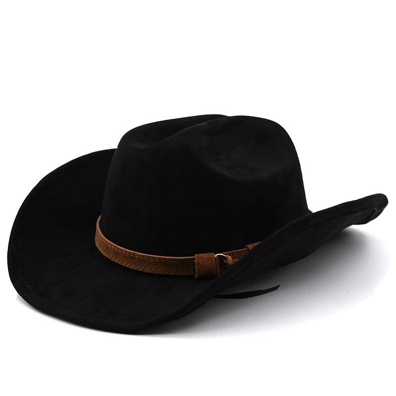 Vintage Curved Brim Suede Western Cowboy Sun Hat - Black - M (22"-22 7/8") - image 6
