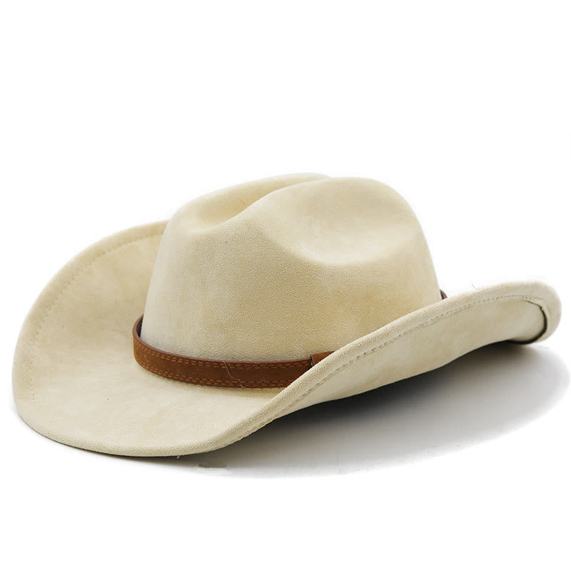 Vintage Curved Brim Suede Western Cowboy Sun Hat - Beige - M (22"-22 7/8") - image 4