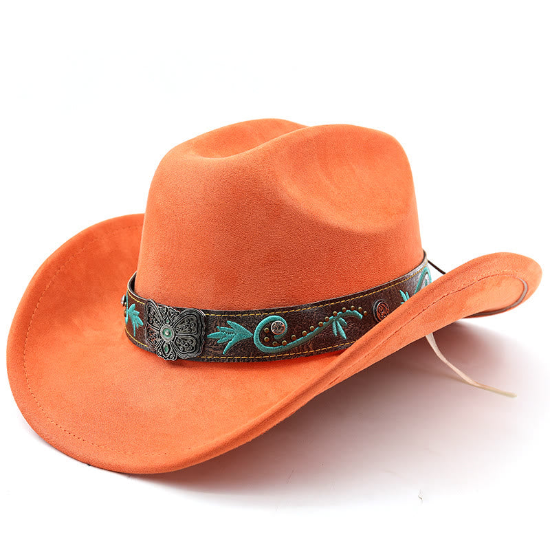 Vintage Summer Wide Brim Western Cowboy Hat - Orange - M (22"-22 7/8") - image 6