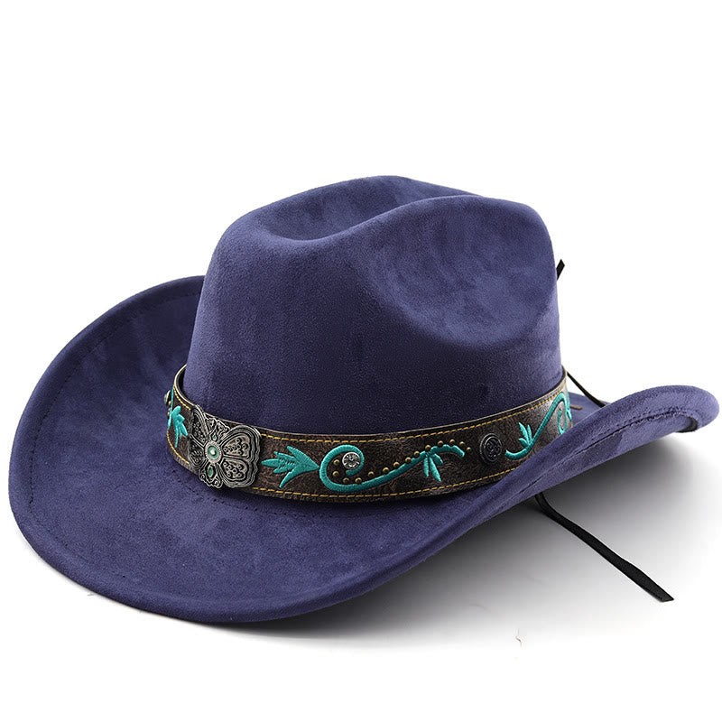 Vintage Summer Wide Brim Western Cowboy Hat - Navy Blue - M (22"-22 7/8") - image 16