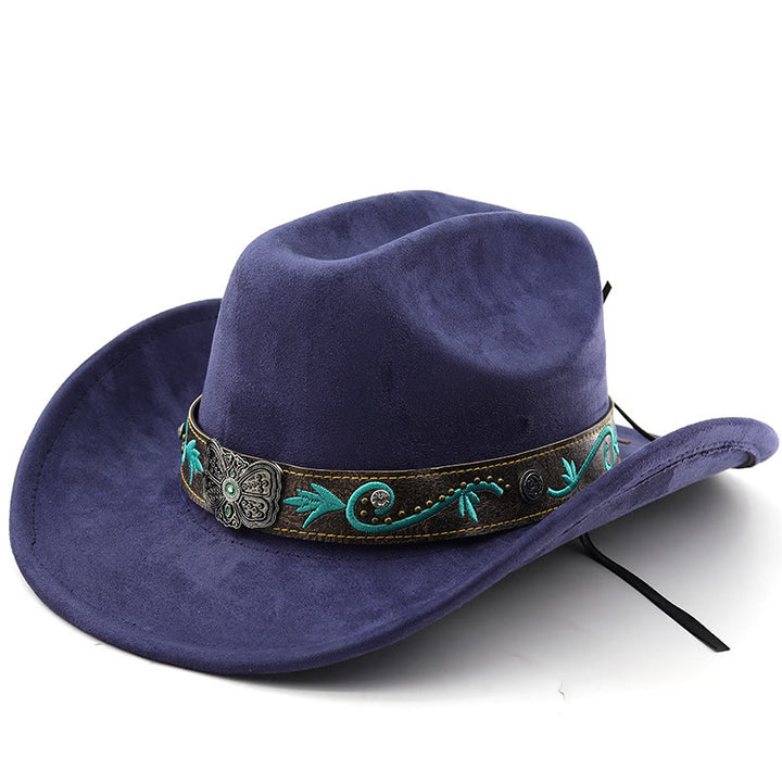 Vintage Summer Wide Brim Western Cowboy Hat - Navy Blue - M (22"-22 7/8") - image 16