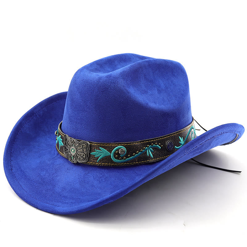 Vintage Summer Wide Brim Western Cowboy Hat - Royal Blue - M (22"-22 7/8") - image 13