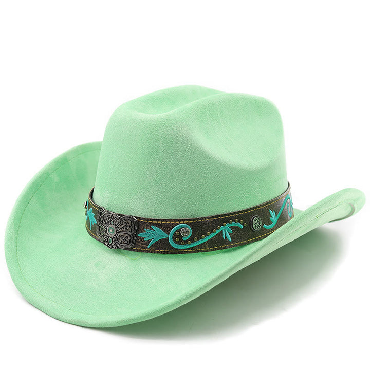 Vintage Summer Wide Brim Western Cowboy Hat - Green - M (22"-22 7/8") - image 9