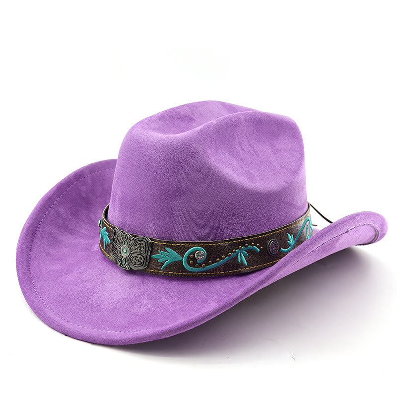 Vintage Summer Wide Brim Western Cowboy Hat - Purple - M (22"-22 7/8") - image 10