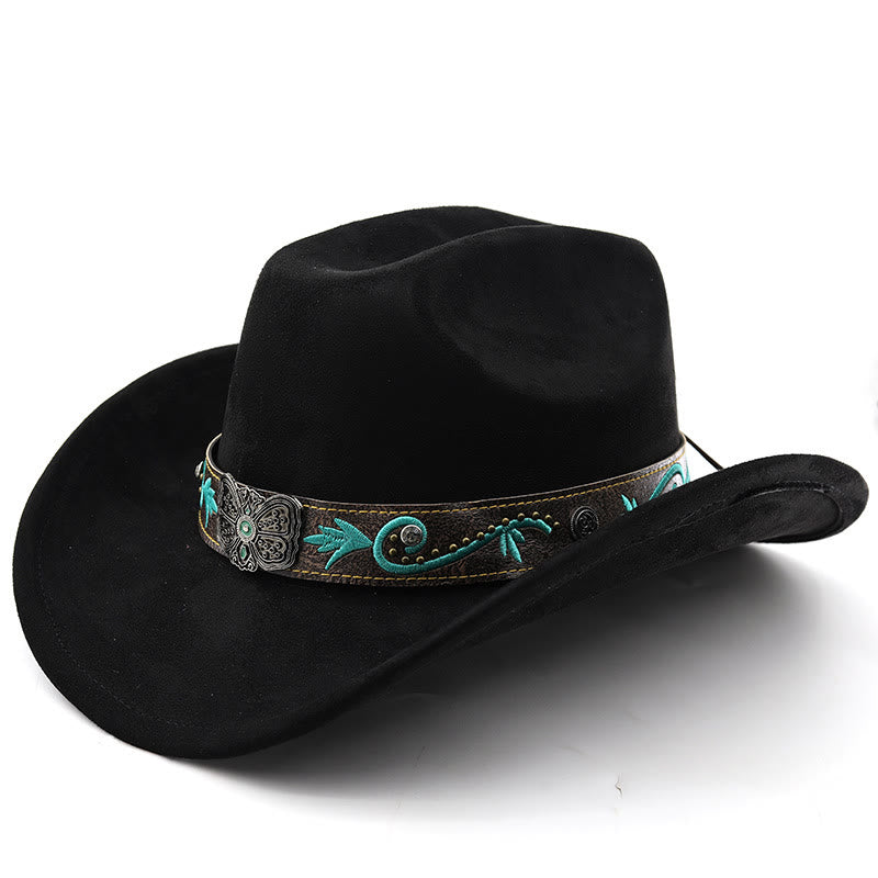 Vintage Summer Wide Brim Western Cowboy Hat - Black - M (22"-22 7/8") - image 12