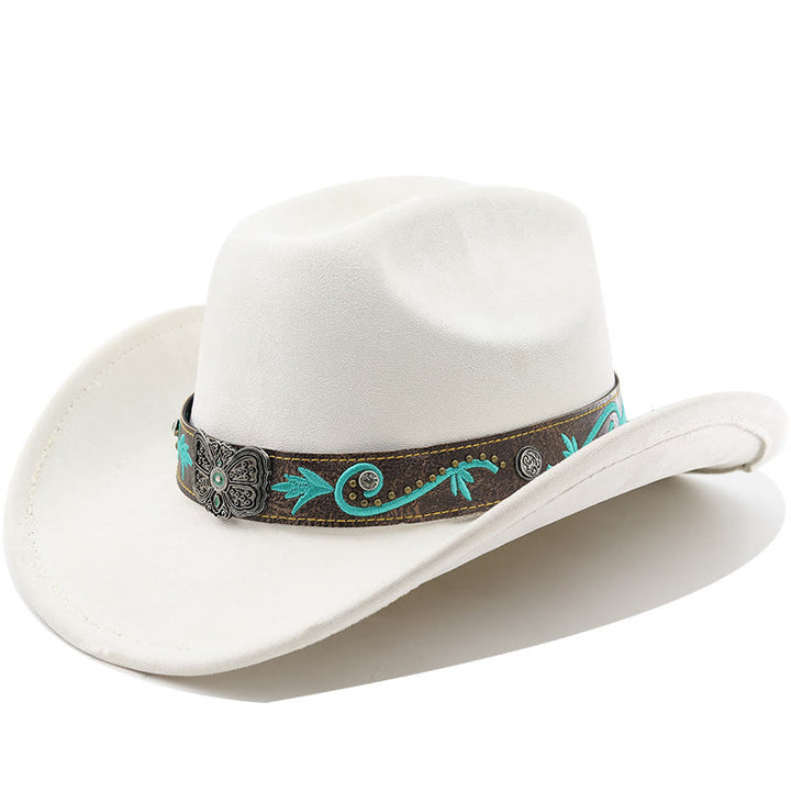 Vintage Summer Wide Brim Western Cowboy Hat - Milky White - M (22"-22 7/8") - image 8