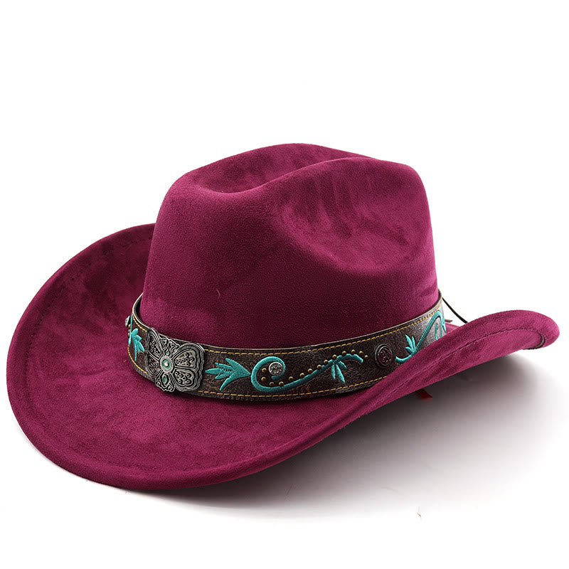 Vintage Summer Wide Brim Western Cowboy Hat - Wine - M (22"-22 7/8") - image 18