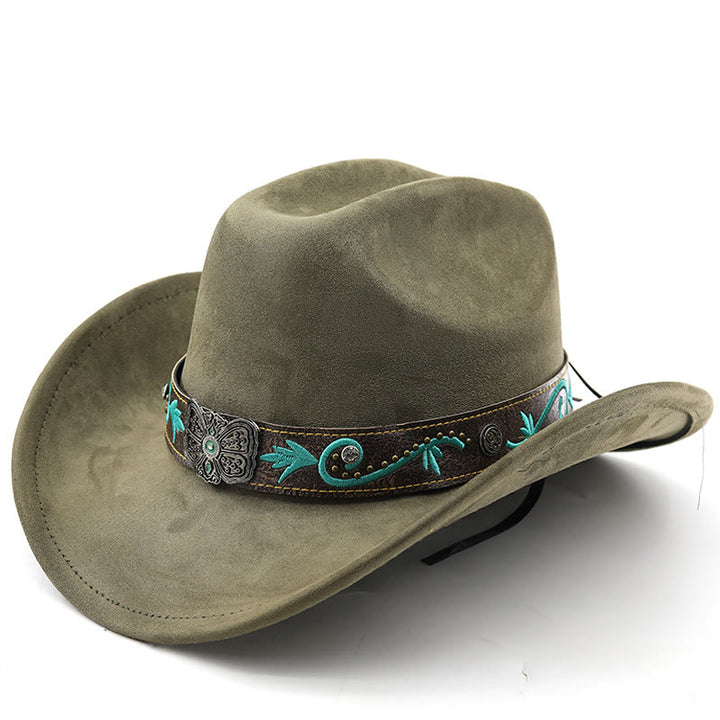 Vintage Summer Wide Brim Western Cowboy Hat - Army Green - M (22"-22 7/8") - image 0