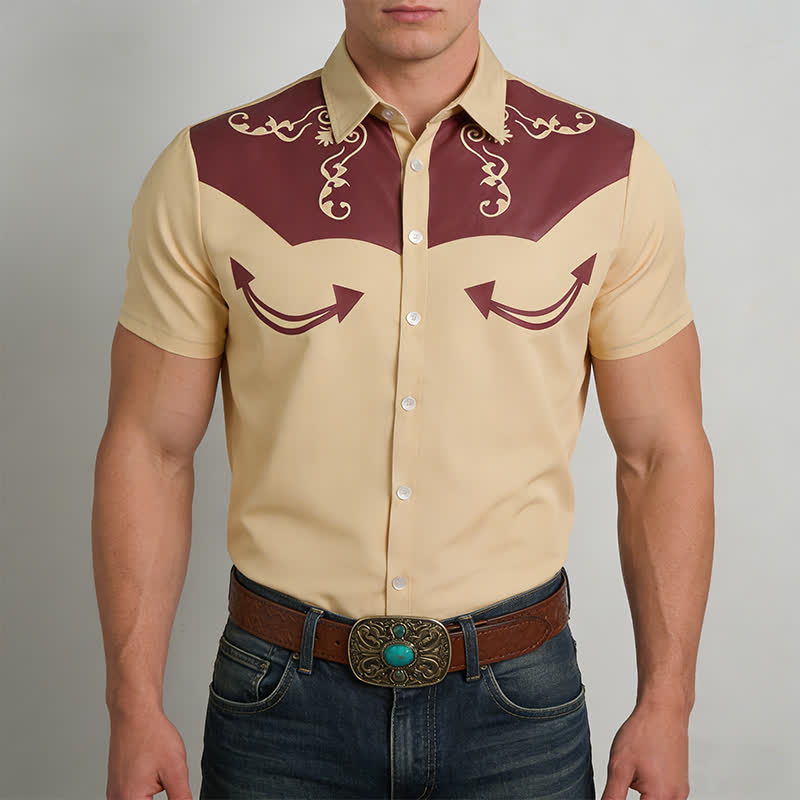 Men's Western Cowboy Scrollwork 3D Printed Contrast Yoke Shirt - image 1