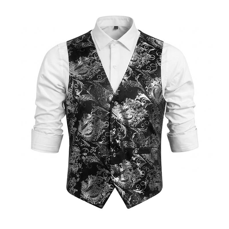 Men's Retro Paisley Jacquard Pattern Slim Fit Vest - Silver - 6XL - image 0