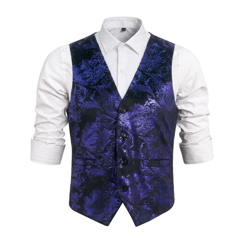 Men's Retro Paisley Jacquard Pattern Slim Fit Vest - Royal Blue - 6XL - image 11