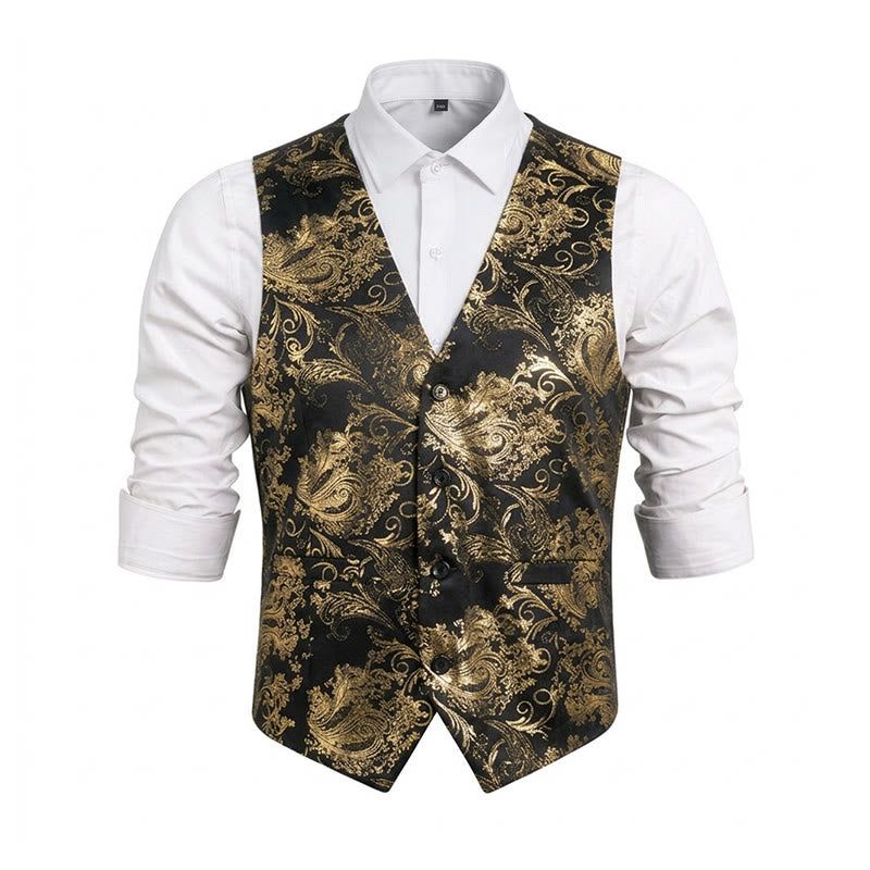 Men's Retro Paisley Jacquard Pattern Slim Fit Vest - Golden - 6XL - image 18