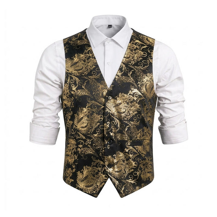 Men's Retro Paisley Jacquard Pattern Slim Fit Vest - Golden - 6XL - image 18
