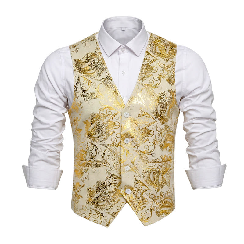 Men's Retro Paisley Jacquard Pattern Slim Fit Vest - White - 6XL - image 4
