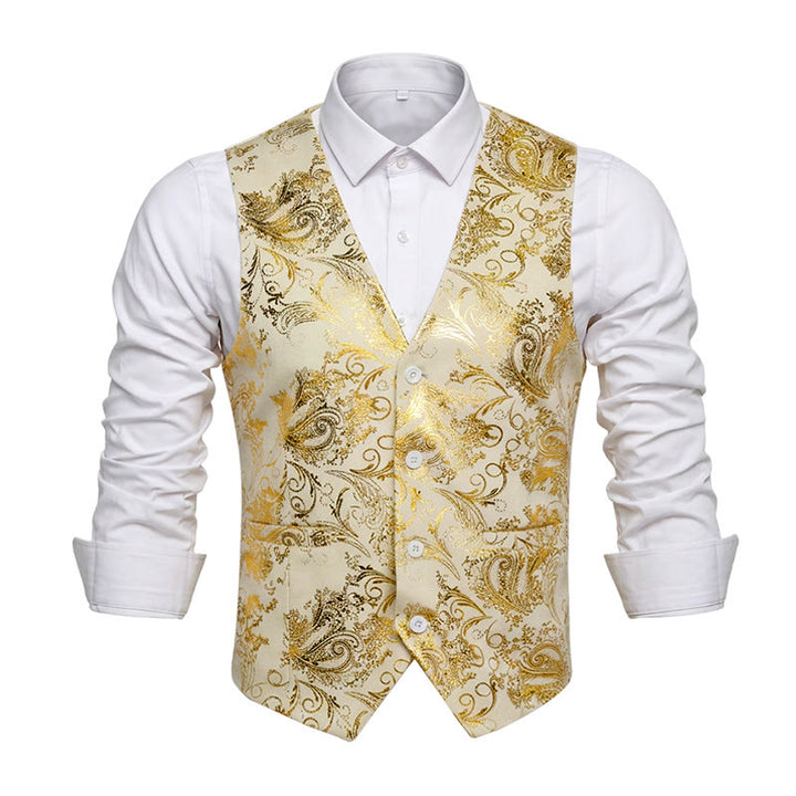 Men's Retro Paisley Jacquard Pattern Slim Fit Vest - White - 6XL - image 4
