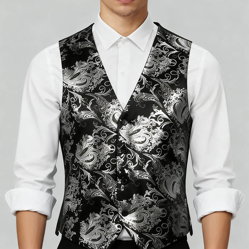 Men's Retro Paisley Jacquard Pattern Slim Fit Vest - image 3