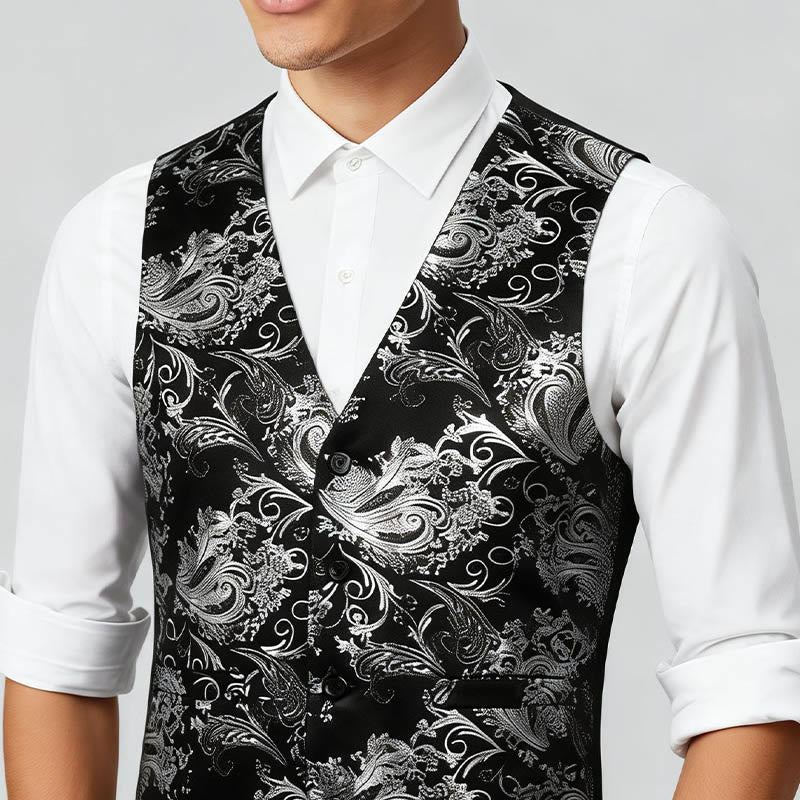 Men's Retro Paisley Jacquard Pattern Slim Fit Vest - image 2