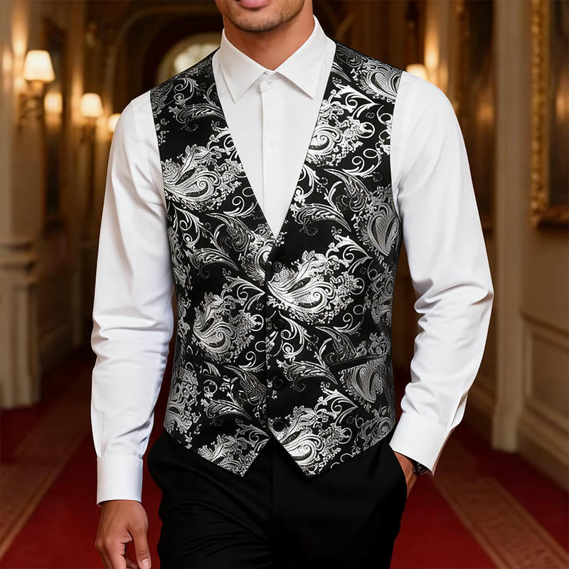 Men's Retro Paisley Jacquard Pattern Slim Fit Vest - image 1