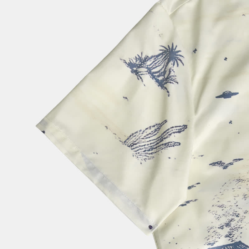 Men's Surreal Dinosaur Riding & UFO Desert Sketch Print Western Shirt - image 4