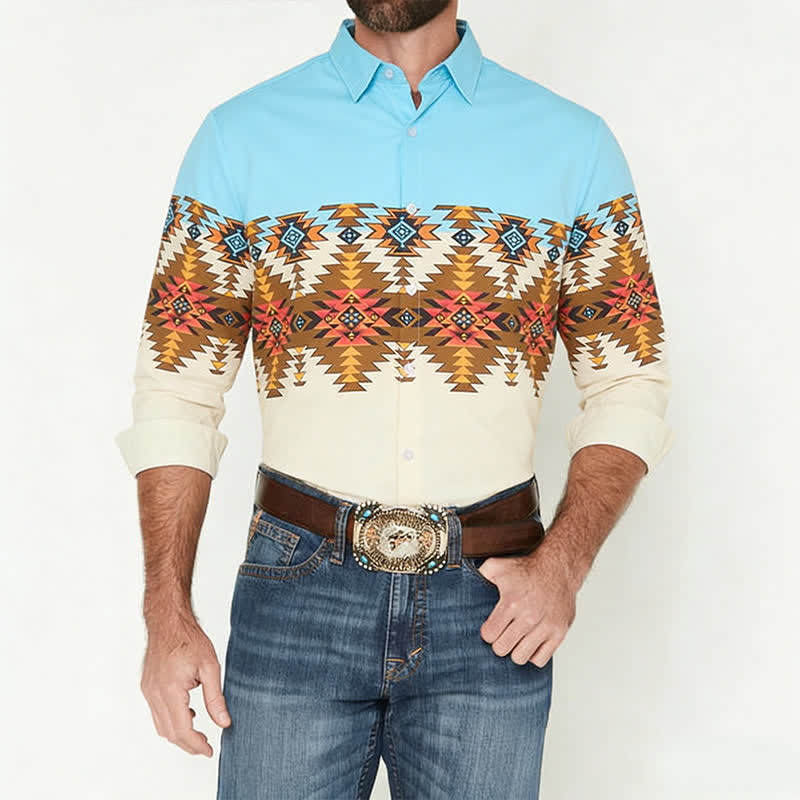Men's Color Block Southwestern Aztec Print Western Shirt - image 1