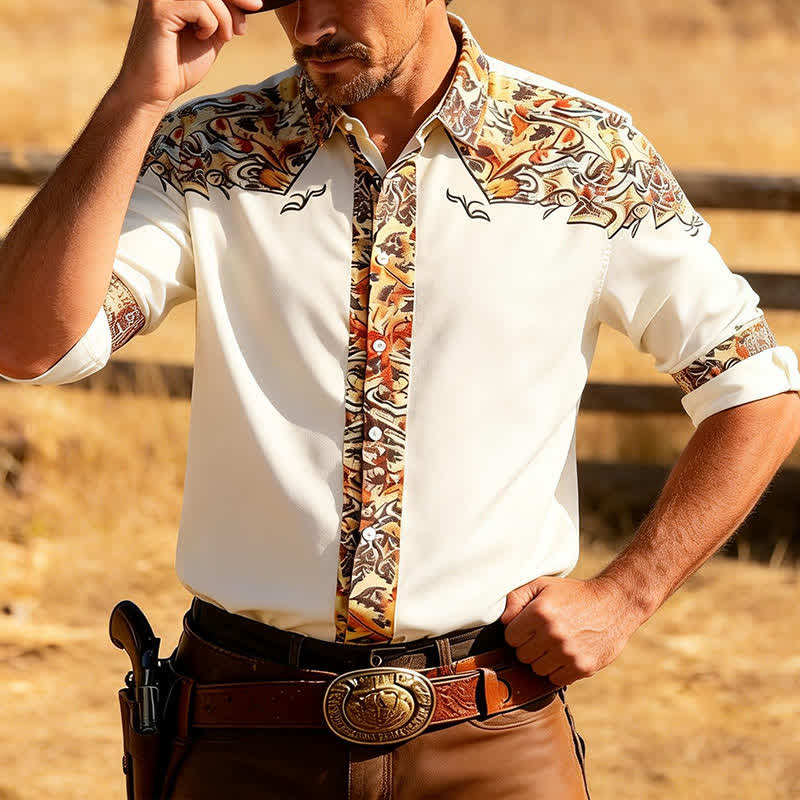 Men's Retro Paisley 3D Printed Western Shirt - White - 5XL - image 0