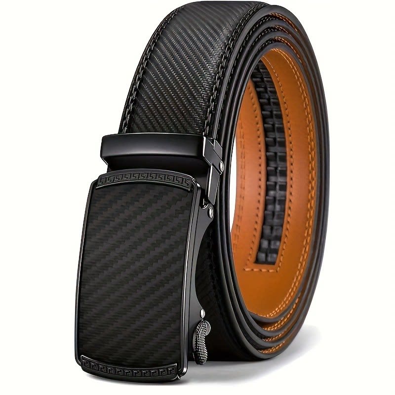 Men's Business Casual Genuine Leather Automatic Buckle Belt - Black - 46 - image 1