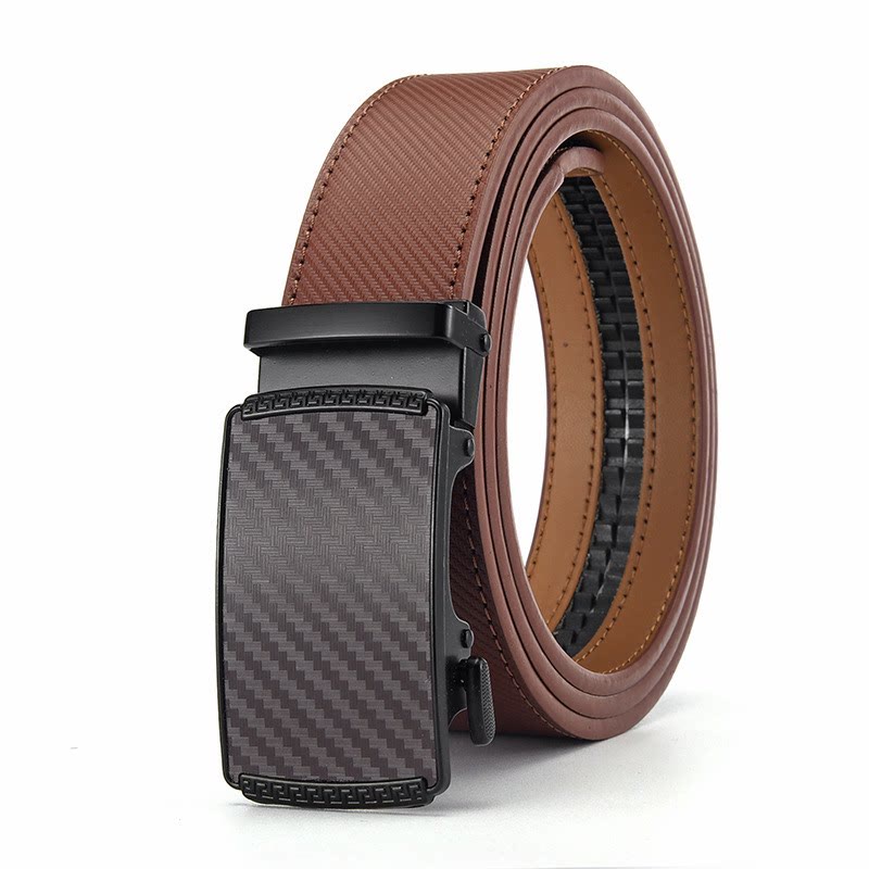 Men's Business Casual Genuine Leather Automatic Buckle Belt - Brown - 46 - image 0