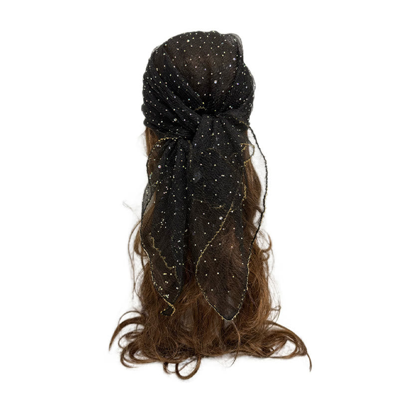 Women's Lightweight Sparkle Rhinestone Beaded Trim Fashion Summer Scarf - Black - image 19