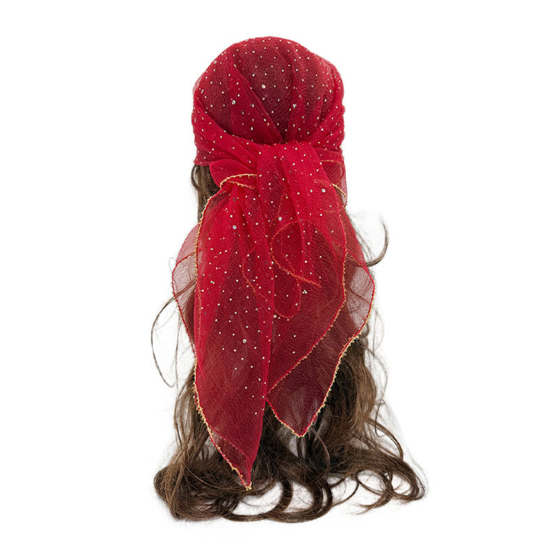 Women's Lightweight Sparkle Rhinestone Beaded Trim Fashion Summer Scarf - Red - image 16