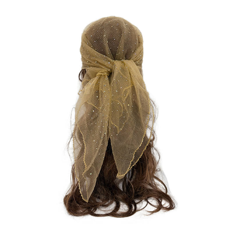 Women's Lightweight Sparkle Rhinestone Beaded Trim Fashion Summer Scarf - Khaki - image 5