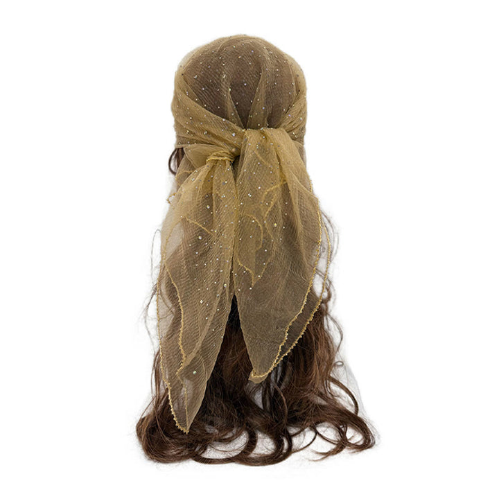 Women's Lightweight Sparkle Rhinestone Beaded Trim Fashion Summer Scarf - Khaki - image 5