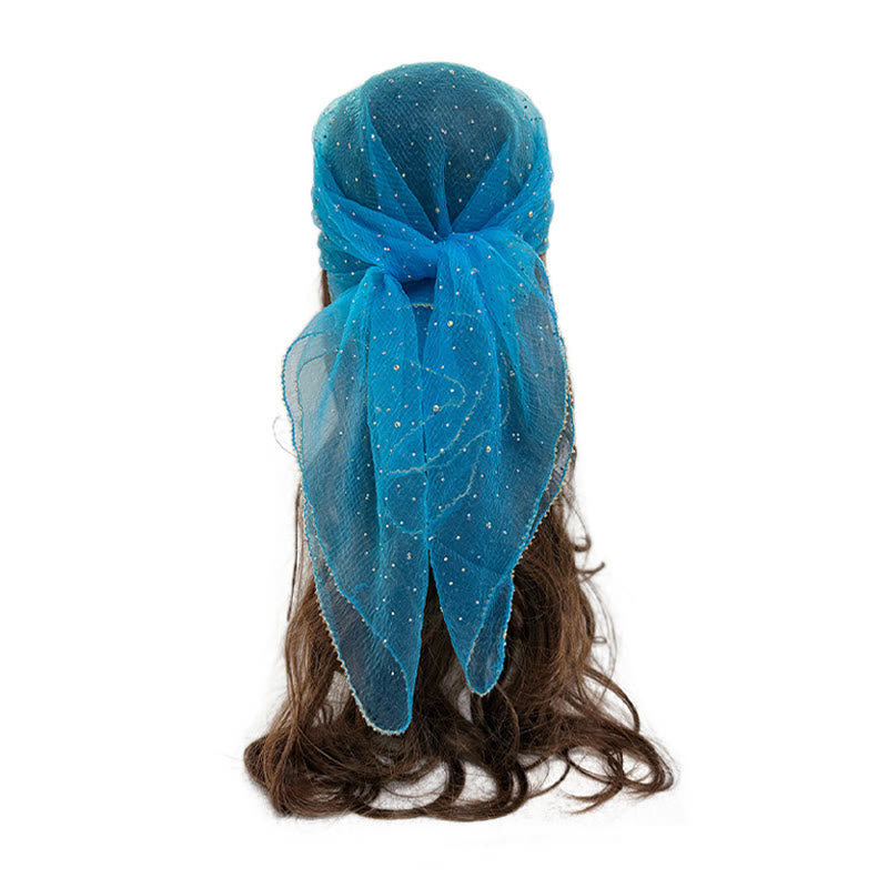 Women's Lightweight Sparkle Rhinestone Beaded Trim Fashion Summer Scarf - Sky Blue - image 13