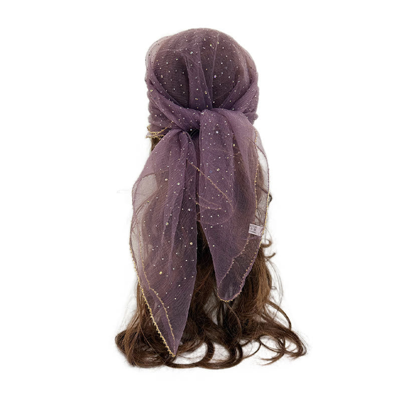 Women's Lightweight Sparkle Rhinestone Beaded Trim Fashion Summer Scarf - Light Purple - image 10