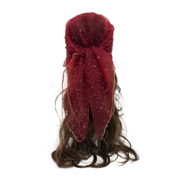 Women's Lightweight Sparkle Rhinestone Beaded Trim Fashion Summer Scarf - Maroon - image 11