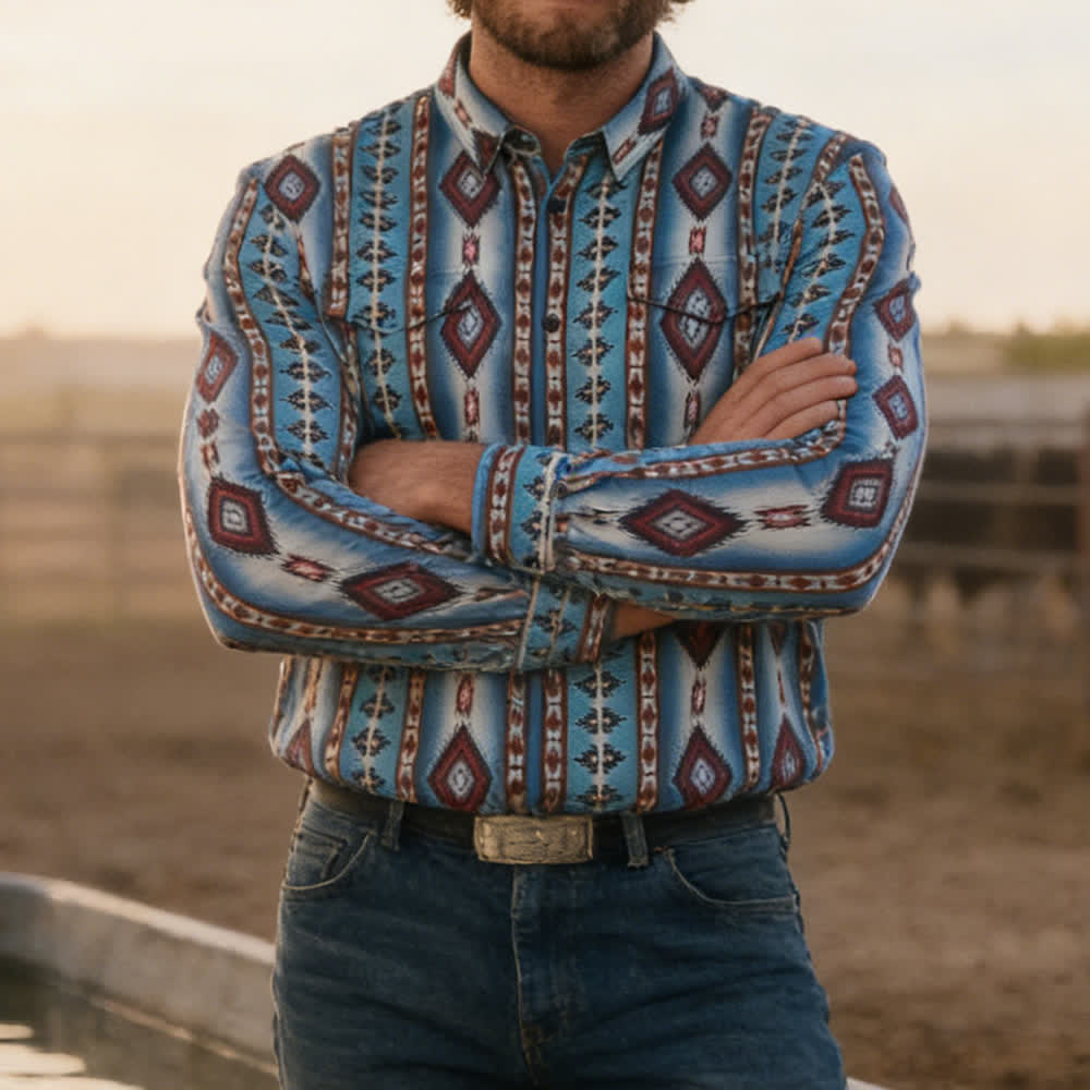 Men's American West Red Diamond 3d Printed Shirt - Blue & Red - 5XL - image 0