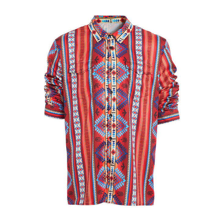 Men's Orange Southwestern Tribal 3D Printed Western Shirt - image 8