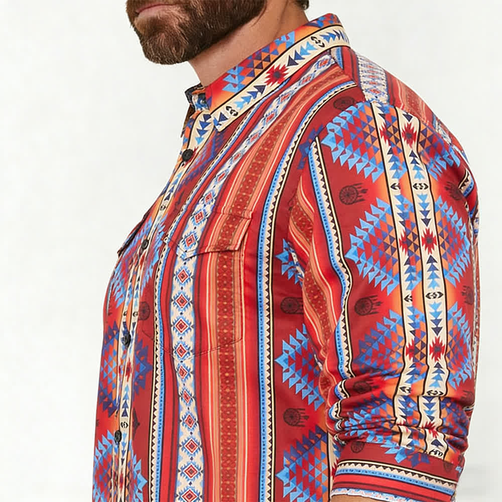 Men's Orange Southwestern Tribal 3D Printed Western Shirt - image 3