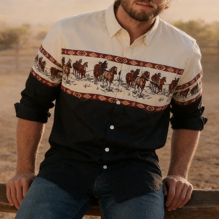 Men's Blue Southwestern Aztec 3D Printed Cowboy Shirt - Blue - 3XL - image 0