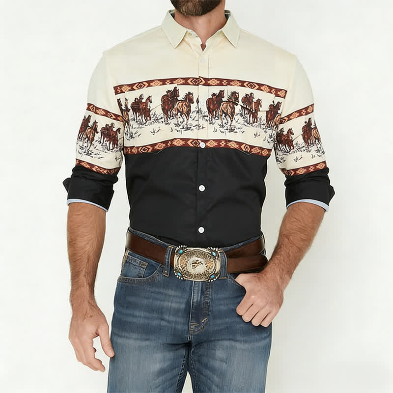 Men's Color-Block Horse Printed Color-Block Shirt - image 1